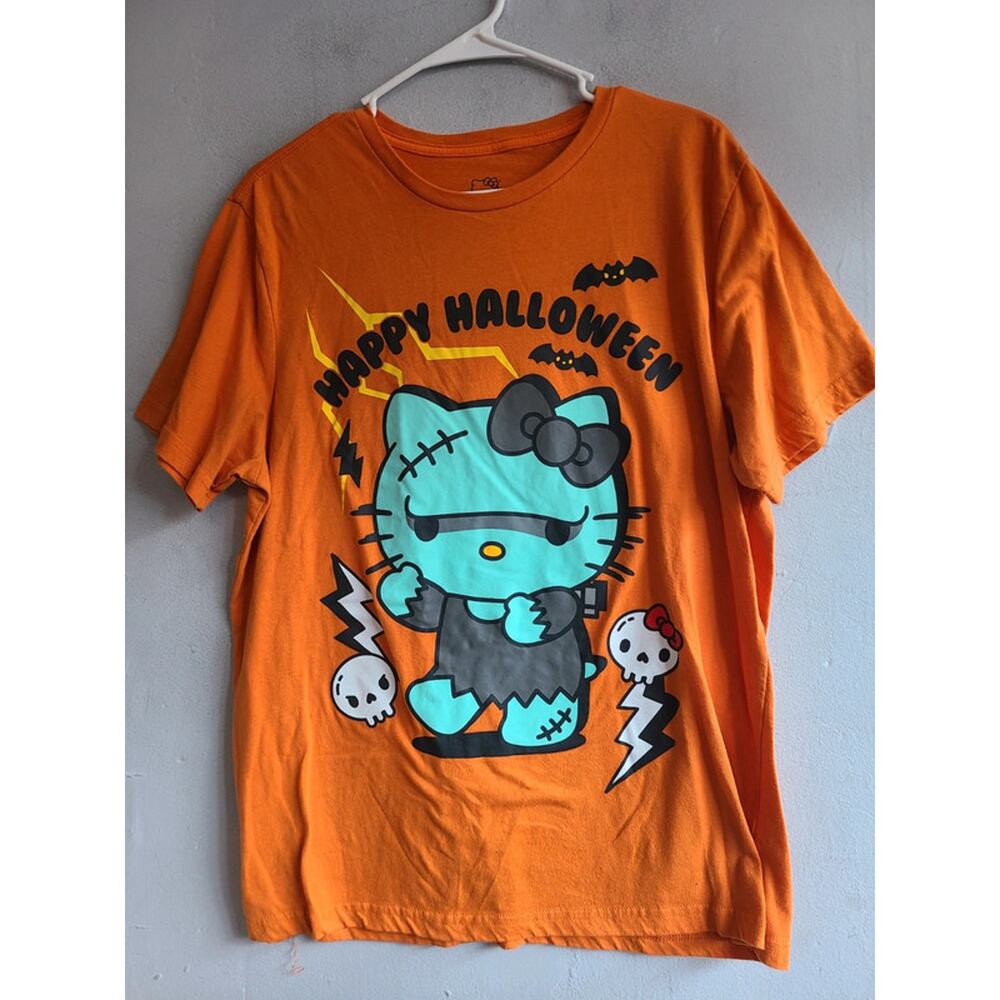 Men's large Hello Kitty zombie orange Halloween tee t-shirt short sleeve